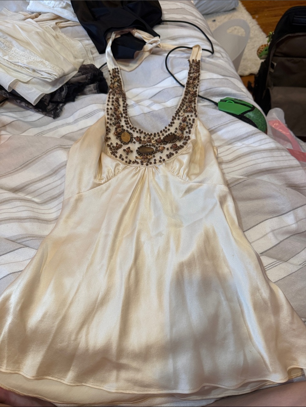 BCBGMaxAzria Satin Halter Shell - Champagne Gold